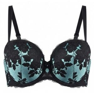 Torrid Curve Convertible Push-Up Strapless Bra 40D Black Aqua Underwire Lace